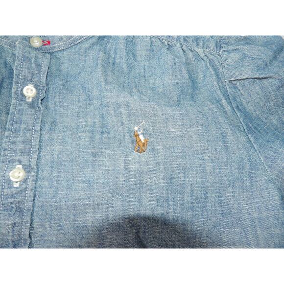 Polo Ralph Lauren Dress Girls Sz 12 Chambray Blue Drop Waist Cottage Core - Picture 8 of 15